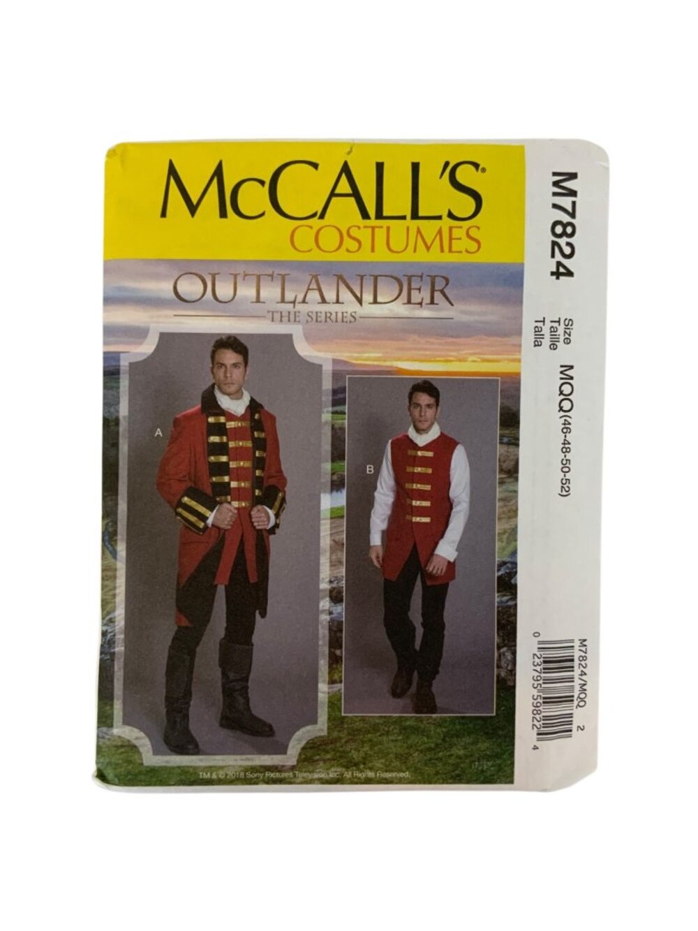 McCalls M7824 Mens Costume Sewing Pattern Outlander Red Coat Jacket & Vest 46-52